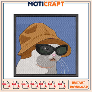 Cool Cat Embroidery Design Instant Download