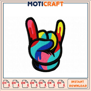 Colorful Rock On Hand Embroidery Design