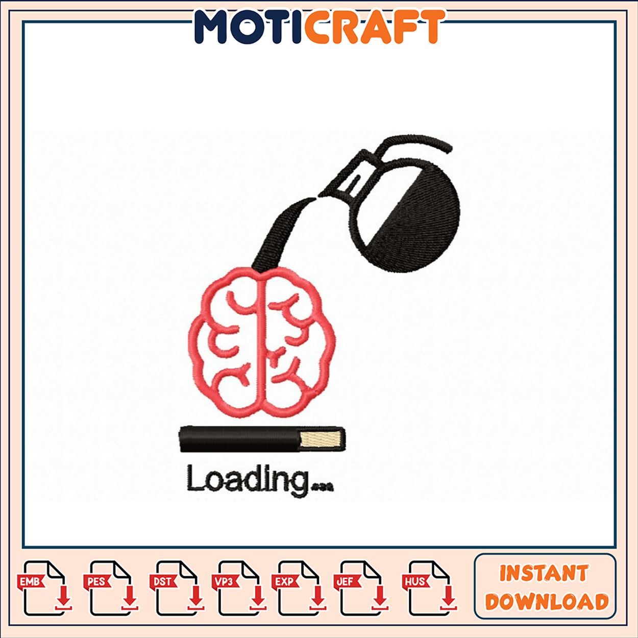 Coffee Brain Loading Embroidery Design Coffee Brain Loading Embroidery Design