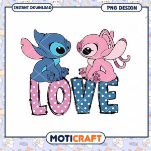 Stitch Angel love png, disney valentine png, valentine png
