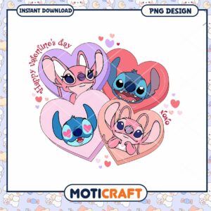 Stitch Angel love xoxo png, disney valentine png, valentine png