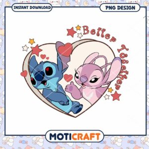 Stitch and Angel better together png, disney valentine png