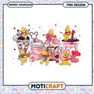 Pooh valentine drink png, disney character png, valentine png