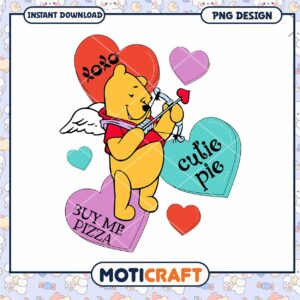 Pooh Buy Me Pizza png, disney character png, valentine png
