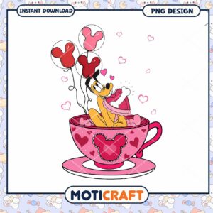 Pluto on tea cup valentine png, disney png, happy valentine png
