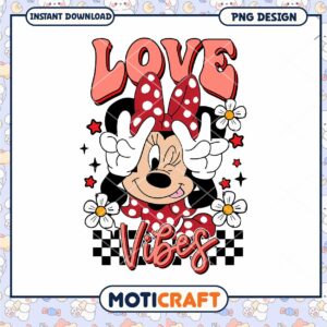 Minnie love vibes png, minnie mouse png, happy valentine png