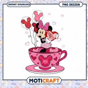 Minnie in cup tea love png, disney valentine png, valentine png