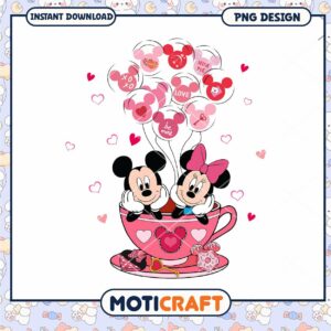 Minnie and mickey on cup tea png, disney valentine png, valentine png