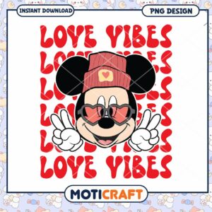 Mickey love vibes png, mickey character png, valentine png