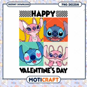 Happy Valentine's Day stitch and angel png, disney valentine png