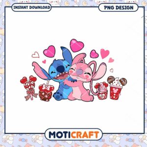 Happy valentine disney couple png, Stitch and Angel png