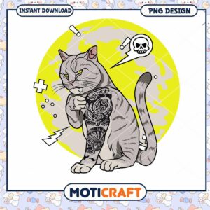 Tattoo Cat PNG Design Instant Download