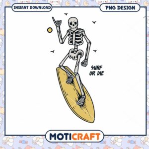 Surfing Skeleton PNG Design Instant Download