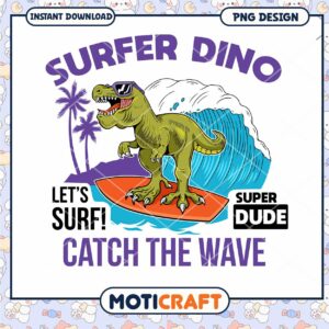 Surfer Dino PNG Catch the Wave