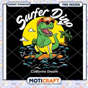 Surfer Dino PNG Design Instant Download