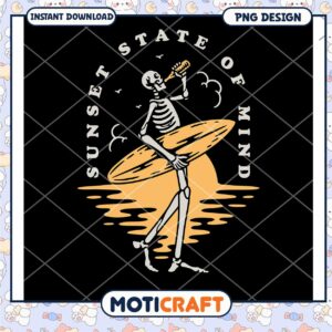 Sunset State of Mind Skeleton Surfer PNG