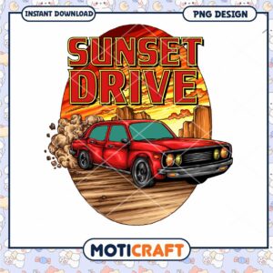 Sunset Drive PNG Red Classic Car Design
