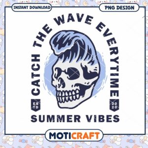 Summer Vibes Skull Wave PNG Design