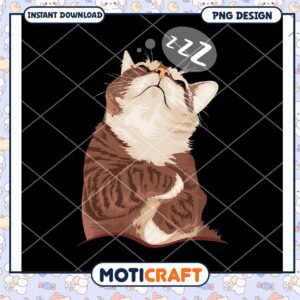 Sleepy Cat PNG Design Instant Download