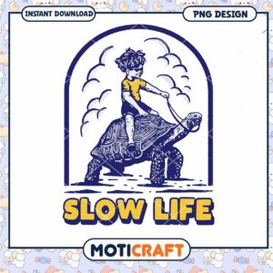 Slow Life PNG Design Boy Riding Turtle