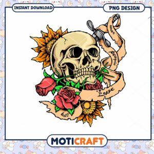 Skull Roses Sunflowers PNG Design