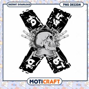 Skull Letter X PNG Design Instant Download