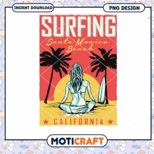 Santa Monica Surfing Girl PNG Design