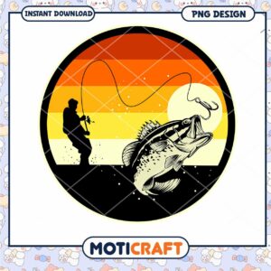 Retro Fishing Sunset PNG Design