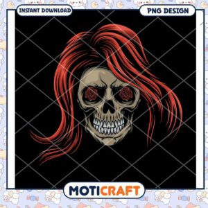 Red Hair Skull Roses PNG Design