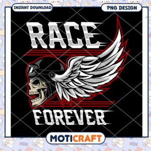 Race Forever Skull Wings PNG Design