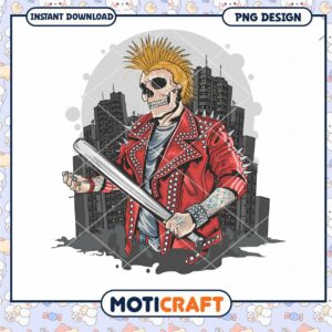 Punk Skull Baseball Bat PNG Design