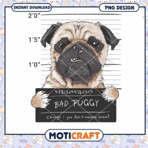 Pug Mugshot PNG Design Instant Download