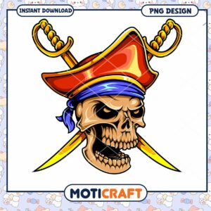 Pirate Skull PNG Design Instant Download