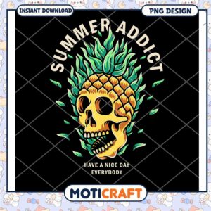 Pineapple Skull Summer Design PNG