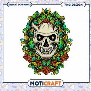 Ornate Skull PNG Design Instant Download