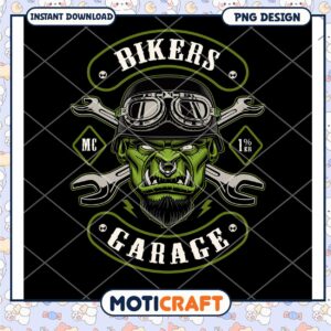 Option 1 (Focus on the main subject) Orc Biker Garage PNG Design
