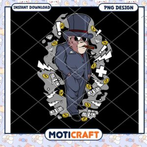 Option 1 (Focus on subject) Gangster Gorilla PNG Design Instant Download