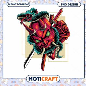 Oni Mask Snake Sword PNG Design