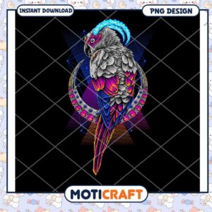 Neon Parrot PNG Design Instant Download