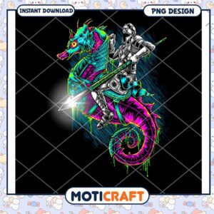 Neon Knight Sea Horse PNG Design