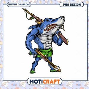 Muscular Shark PNG Design Instant Download
