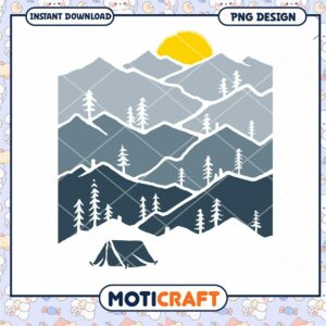 Mountain Camping PNG Design Instant Download