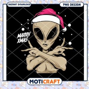 Merry Xmas Alien PNG Design