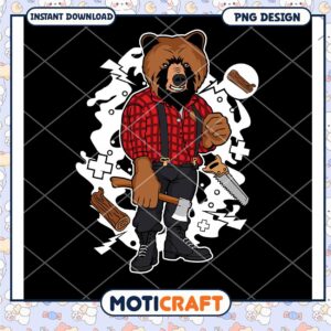 Lumberjack Bear PNG Design Instant Download