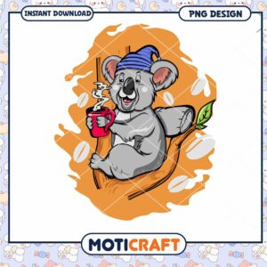 Koala Coffee PNG Design Instant Download