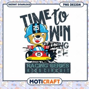 Kids Racing Bear PNG Design