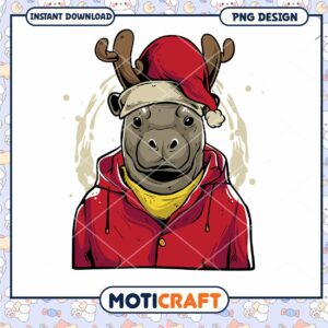 Hippopotamus Christmas PNG Design