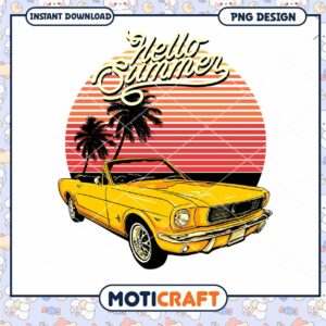 Hello Summer Retro Car PNG Design