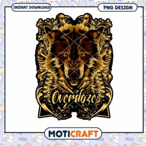 Gold Wolf PNG Design Instant Download