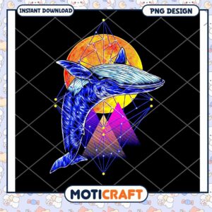 Geometric Whale PNG Design Instant Download